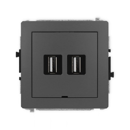 Karlik Deco Grafitowy Mat Mechanizm Gniazda Podwójnego 2Xusb A-A 2.0, Bez Pola Opisowego 28Dgusbbo-2