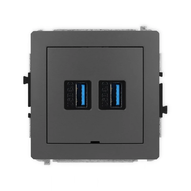 Karlik Deco Grafitowy Mat Mechanizm Gniazda Podwójnego 2Xusb A-A 3.0, Bez Pola Opisowego 28Dgusbbo-6