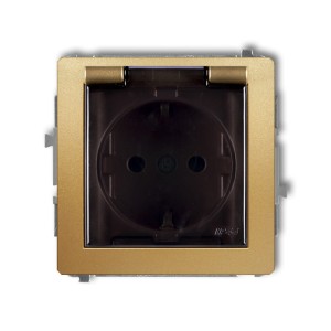 Karlik Deco Złoty Mechanizm Gniazda Bryzgoszczelnego Z Uziemieniem Schuko 2P+Z (Klapka Dymna, Przesłony Torów Prądowych) 29Dgpb-1Sdp