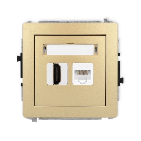 Karlik Deco Złoty Mechanizm Gniazda Pojedynczego Hdmi 2.0 + Gniazda Komp. Poj. 1Xrj45, Kat. 5E, 8-Stykowy 29Dghk