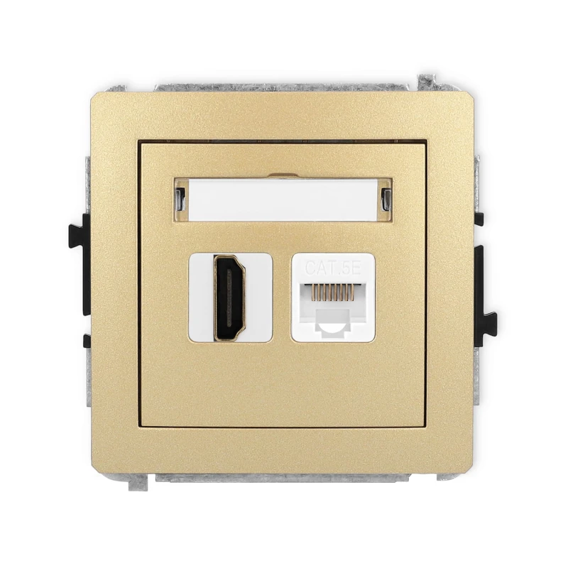 Karlik Deco Złoty Mechanizm Gniazda Pojedynczego Hdmi 2.0 + Gniazda Komp. Poj. 1Xrj45, Kat. 5E, 8-Stykowy 29Dghk