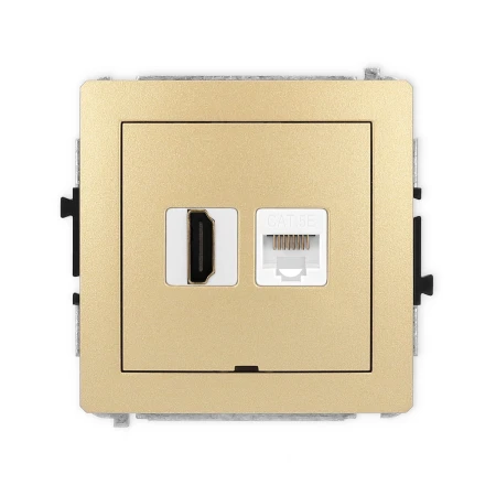 Karlik Deco Złoty Mechanizm Gniazda Pojedynczego Hdmi 2.0 + Gniazda Komp. Poj. 1Xrj45, Kat. 5E, 8-Stykowy, Bez Pola Opisowego 29Dghkbo