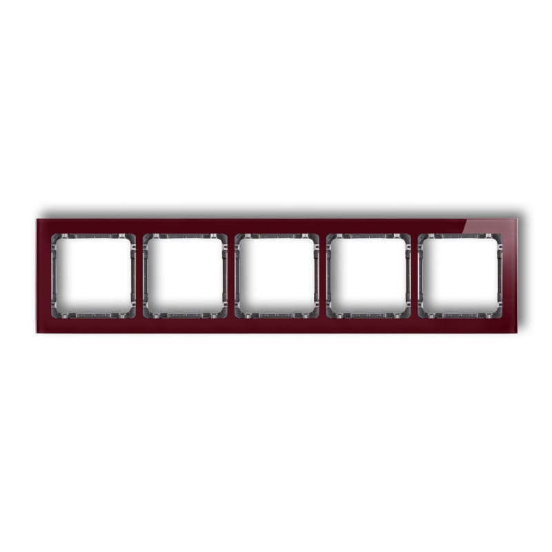 Karlik Deco Bordowy Ramka Uniwersalna Pięciokrotna - Efekt Szkła (Ramka: Bordowa; Spód: Grafitowy) 14-11-Drs-5
