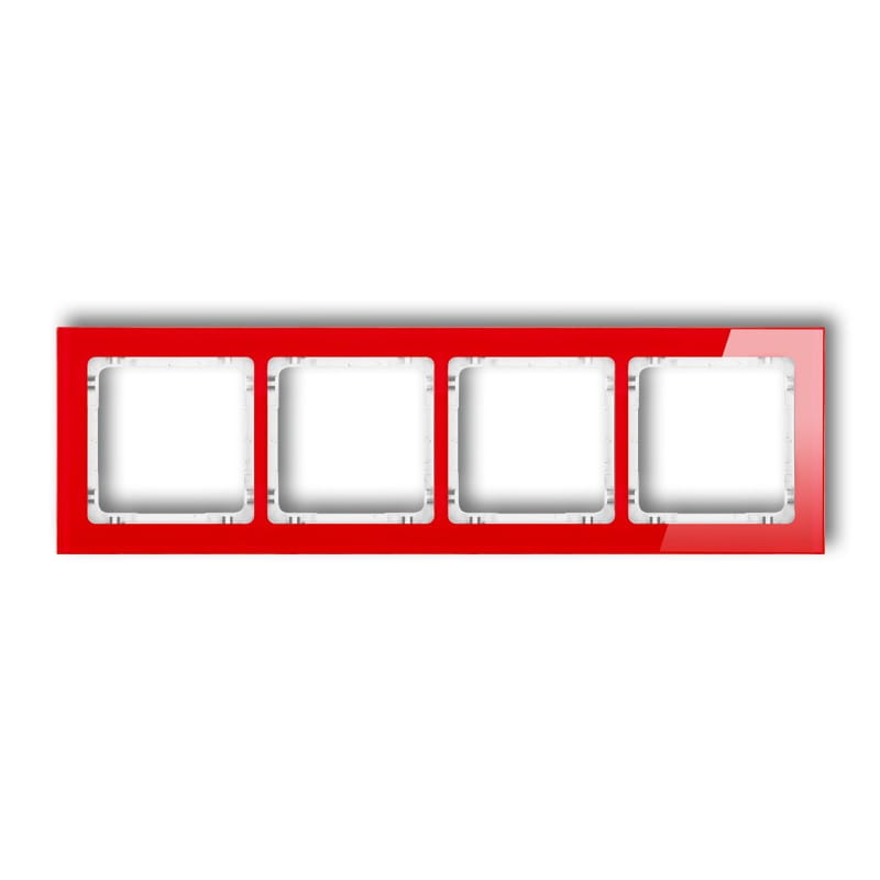 Karlik Deco Czerwony Ramka Uniwersalna Poczwórna - Efekt Szkła (Ramka: Czerwona; Spód: Biały) 17-0-Drs-4