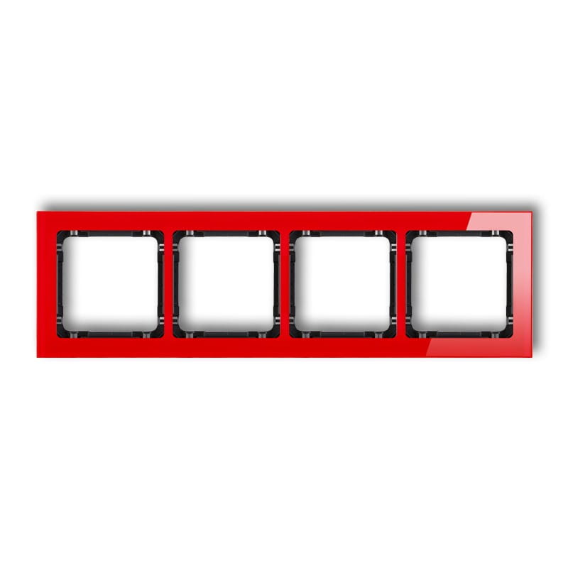 Karlik Deco Czerwony Ramka Uniwersalna Poczwórna - Efekt Szkła (Ramka: Czerwona; Spód: Czarny) 17-12-Drs-4