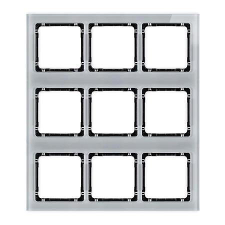 Karlik Deco Szary Ramka Modułowa 9 Krotna (3 Poziom, 3 Pion) - Efekt Szkła (Ramka Szara; Spód Czarny) 15-12-Drsm-3X3