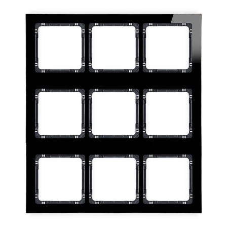 Karlik Deco Czarny Ramka Modułowa 9 Krotna (3 Poziom, 3 Pion) - Efekt Szkła (Ramka Czarna; Spód Czarny) 12-12-Drsm-3X3