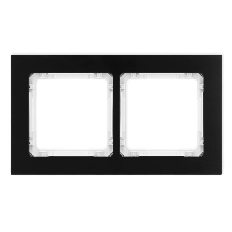 Karlik Deco Czarny Ramka Uniwersalna Podwójna - Aluminium Szczotkowane (Ramka: Czarna; Spód: Biały) 12-0-Dra-2