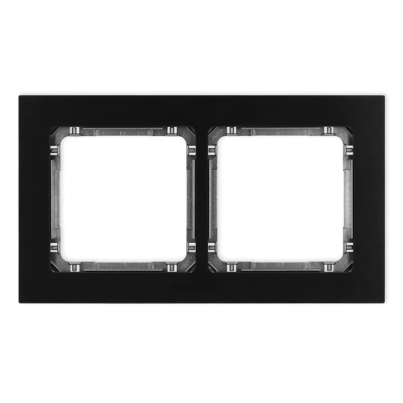 Karlik Deco Czarny Ramka Uniwersalna Podwójna - Aluminium Szczotkowane (Ramka: Czarna; Spód: Grafitowy) 12-11-Dra-2