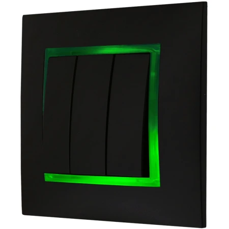 Włącznik Czarny Podświetlany Led Zielony Potrójny Z Ramką 33.Z Ospel Aria