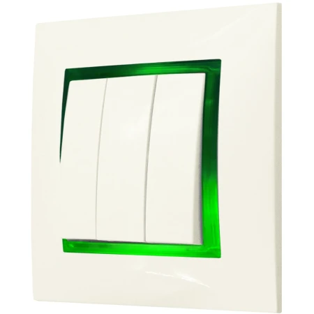 Włącznik Biały Podświetlany Led Zielony Potrójny Z Ramką 27.Z Ospel Aria