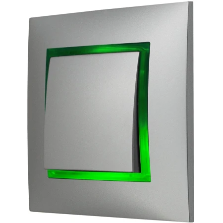 Włącznik Pojedynczy Srebrny Z Podświetleniem Zielonym Ospel Aria