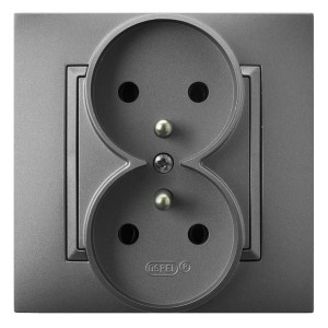 Ospel Aria Gniazdo Podwójne Z Uziemieniem Kompletne Z Ramką Szary