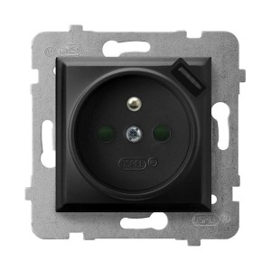 Ospel Aria Gniazdo Pojedyncze Z Uziemieniem Z Przesłonami Torów Prądowych, Z Ładowarką Usb Czarny