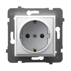 Ospel Aria Gniazdo Pojedyncze Z Uziemieniem Schuko Z Przesłonami Torów Prądowych Biały