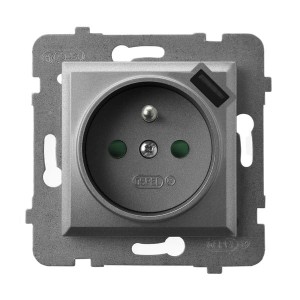 Ospel Aria Gniazdo Pojedyncze Z Uziemieniem Z Przesłonami Torów Prądowych, Z Ładowarką Usb Szary