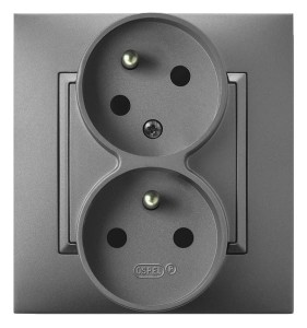 Ospel Aria Gniazdo Podwójne Z Uziemieniem Z Funkcją Niezamienności Faz, Kompletne Z Ramką Szary