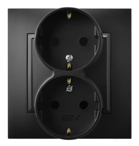 Ospel Aria Gniazdo Podwójne Z Uziemieniem Schuko Kompletne Z Ramką Czarny