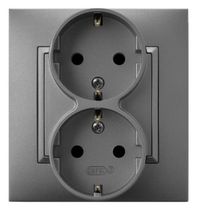 Ospel Aria Gniazdo Podwójne Z Uziemieniem Schuko Kompletne Z Ramką Szary