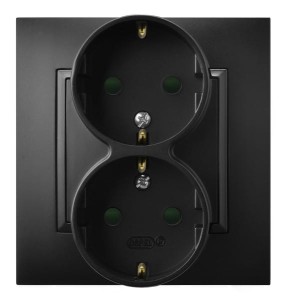 Ospel Aria Gniazdo Podwójne Z Uziemieniem Schuko Z Przesłonami Torów Prądowych, Kompletne Z Ramką Czarny