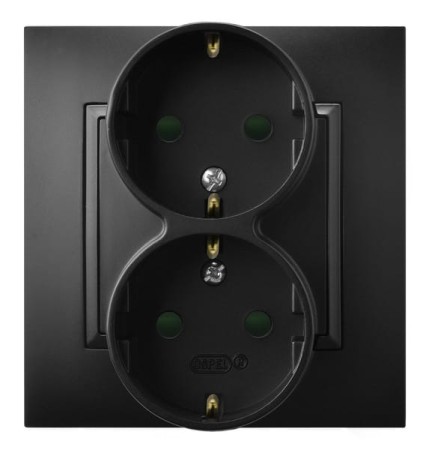 Ospel Aria Gniazdo Podwójne Z Uziemieniem Schuko Z Przesłonami Torów Prądowych, Kompletne Z Ramką Czarny