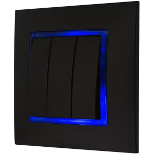 Włącznik Czarny Podświetlany Led Niebieski Potrójny Z Ramką Ospel Aria