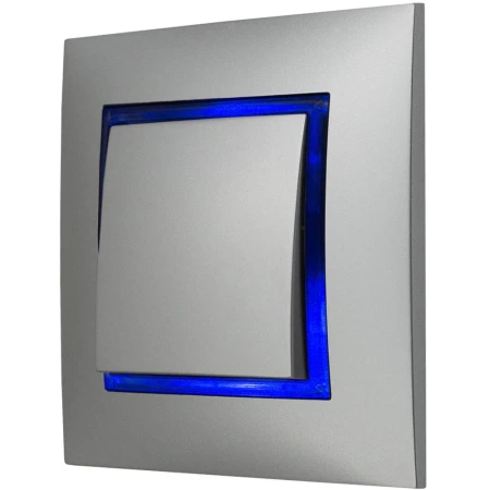 Włącznik Pojedynczy Ospel Aria Srebrny Z Podświetleniem Niebieskim