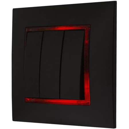 Włącznik Czarny Podświetlany Led Czerwony Potrójny Z Ramką 33.C Ospel Aria