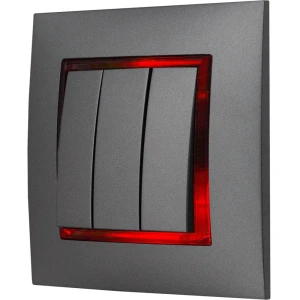 Włącznik Podświetlany Led Czerwony Potrójny Z Ramką 70.C Ospel Aria