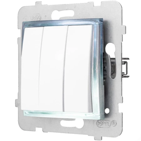 Włącznik Biały Podświetlany Led Biały Potrójny Bez Ramki 00.B Ospel Aria
