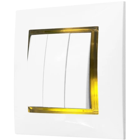 Włącznik Biały Podświetlany Led Złoty Potrójny Z Ramką 00.G Ospel Aria