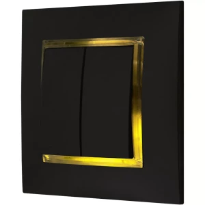 Włącznik Podwójny Czarny Z Podświetleniem Złotym