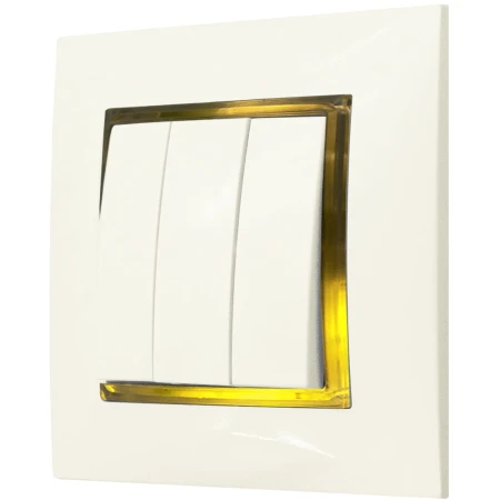 Włącznik Biały Podświetlany Led Złoty Potrójny Z Ramką 27.G Ospel Aria