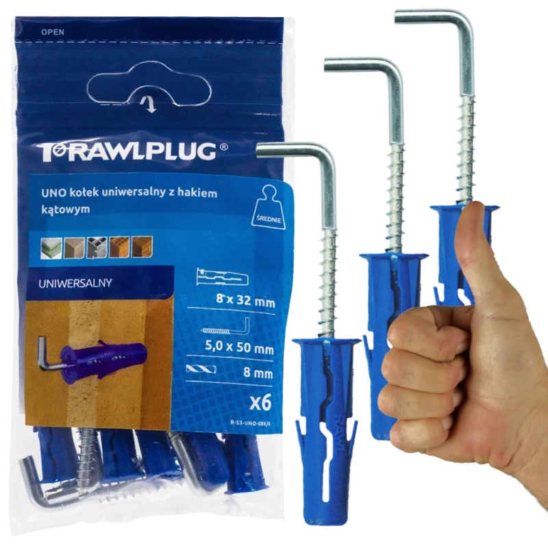 Rawlplug Kołek Uniwersalny Fi8 Z Hakiem Kątowym 2X6 Szt.