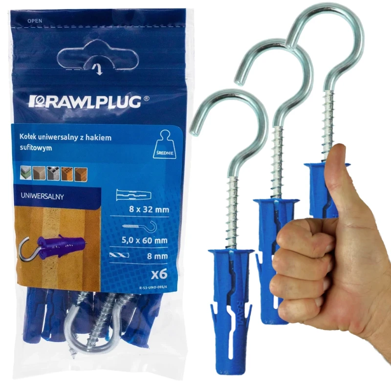Rawlplug Kołek Uniwersalny Fi8 Z Hakiem Sufitowym 2X6 Szt.
