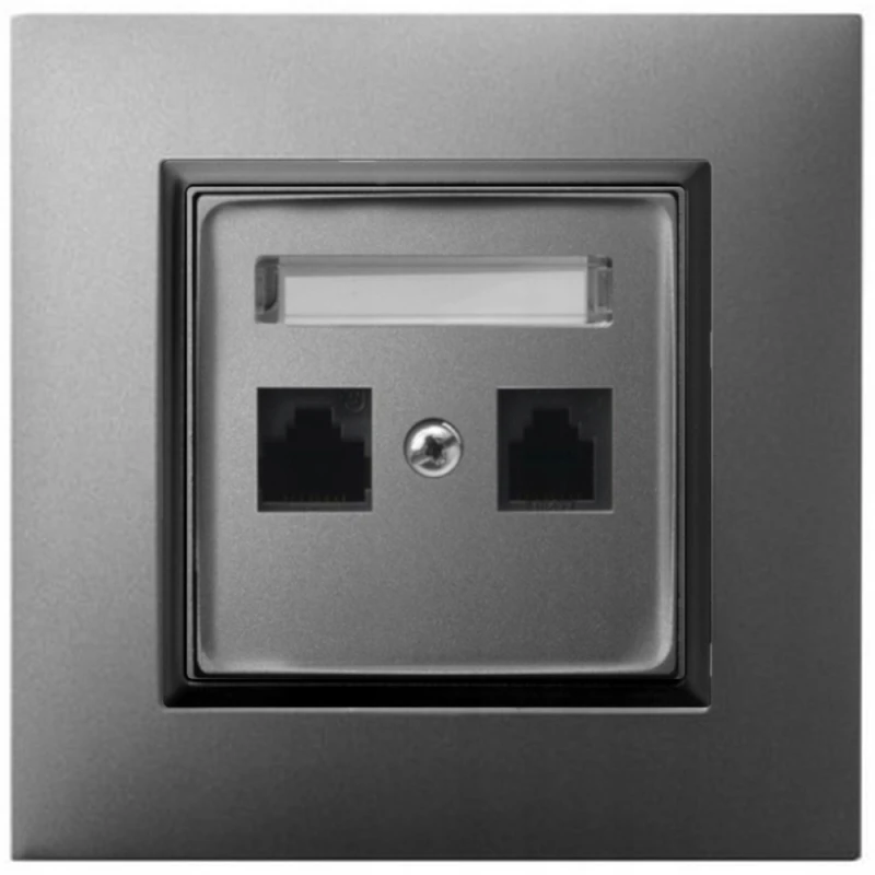 Gniazdo Internetowe 2X Rj45 Szary Czarny Ospel Aria