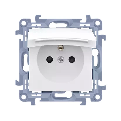 Kontakt Simon 10 Gniazdo Wtyczkowe Z Uziemieniem Do Wersji Ip44 Z Uszczelką Z Przesłonami Torów Prądowych - Klapka W Kol. Pokrywy (Moduł) 16A 250V~ Zac. Śrub. Biały