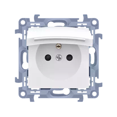Kontakt Simon 10 Gniazdo Wtyczkowe Z Uziemieniem Do Wersji Ip44 Z Uszczelką Z Przesłonami Torów Prądowych - Klapka W Kol. Pokrywy (Moduł) 16A 250V~ Zac. Śrub. Biały