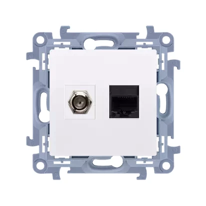 Kontakt Simon 10 Gniazdo Antenowe Typu "F" + Rj45 Kat.5E (Moduł) Biały