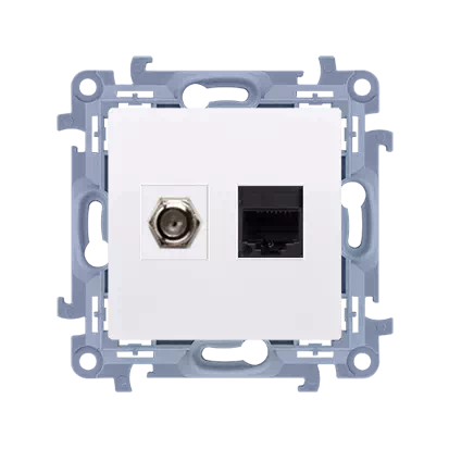 Kontakt Simon 10 Gniazdo Antenowe Typu "F" + Rj45 Kat.5E (Moduł) Biały