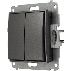 Icon Mechanizm Łącznika Jednobiegunowego Ze Schodowym (Dwa Klawisze Bez Piktogramów, Osobne Zasilanie) Grafitowy 11Iwp-10.21