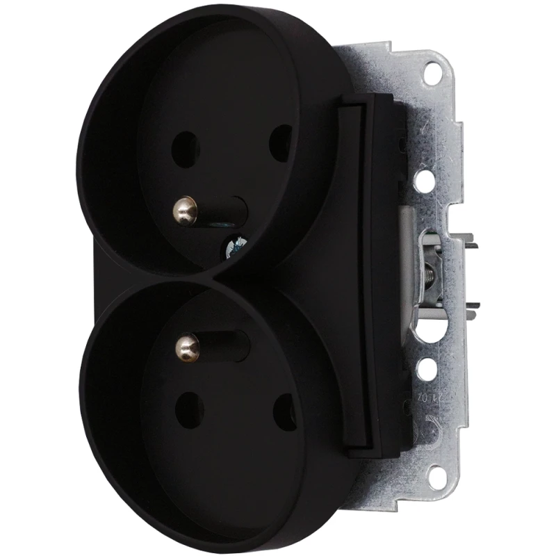 Icon Mechanizm Gniazda Podwójnego Do Ramki Z Uziemieniem 2X(2P+Z) (Bez Przesłon Torów Prądowych) Czarny Mat 12Igpr-2Z