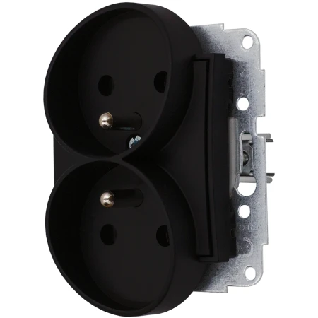 Icon Mechanizm Gniazda Podwójnego Do Ramki Z Uziemieniem 2X(2P+Z) (Przesłony Torów Prądowych) Czarny Mat 12Igpr-2Zp