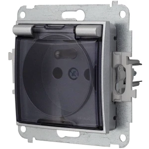Icon Mechanizm Gniazda Bryzgoszczelnego Z Uziemieniem 2P+Z (Klapka Dymna, Przesłony Torów Prądowych) Srebrny Metalik 7Igpb-1Zdp
