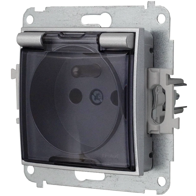 Icon Mechanizm Gniazda Bryzgoszczelnego Z Uziemieniem 2P+Z (Klapka Dymna, Przesłony Torów Prądowych) Srebrny Metalik 7Igpb-1Zdp