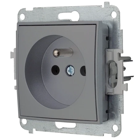 Icon Mechanizm Gniazda Pojedynczego Z Uziemieniem 2P+Z (Bez Przesłon Torów Prądowych) Szary Mat 27Igp-1Z