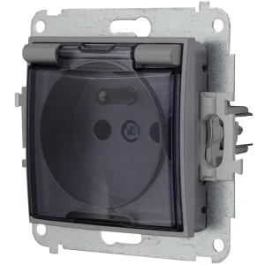 Icon Mechanizm Gniazda Bryzgoszczelnego Z Uziemieniem 2P+Z (Klapka Dymna, Przesłony Torów Prądowych) Szary Mat 27Igpb-1Zdp