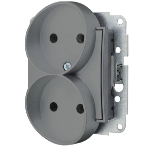 Icon Mechanizm Gniazda Podwójnego Do Ramki Bez Uziemienia 2X2P (Przesłony Torów Prądowych) Szary Mat 27Igpr-2P