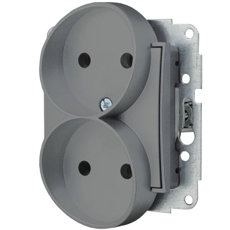 Icon Mechanizm Gniazda Podwójnego Do Ramki Bez Uziemienia 2X2P (Przesłony Torów Prądowych) Szary Mat 27Igpr-2P