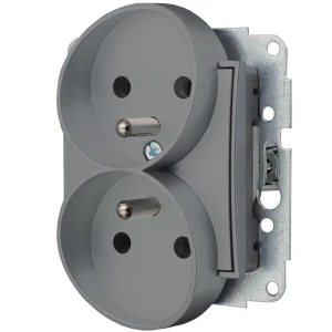 Icon Mechanizm Gniazda Podwójnego Do Ramki Z Uziemieniem 2X(2P+Z) (Bez Przesłon Torów Prądowych) Szary Mat 27Igpr-2Z